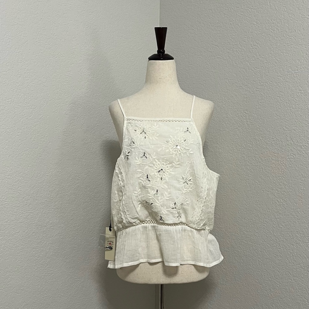 Idyllwind Magda Embroidered Peplum Tank Ivory